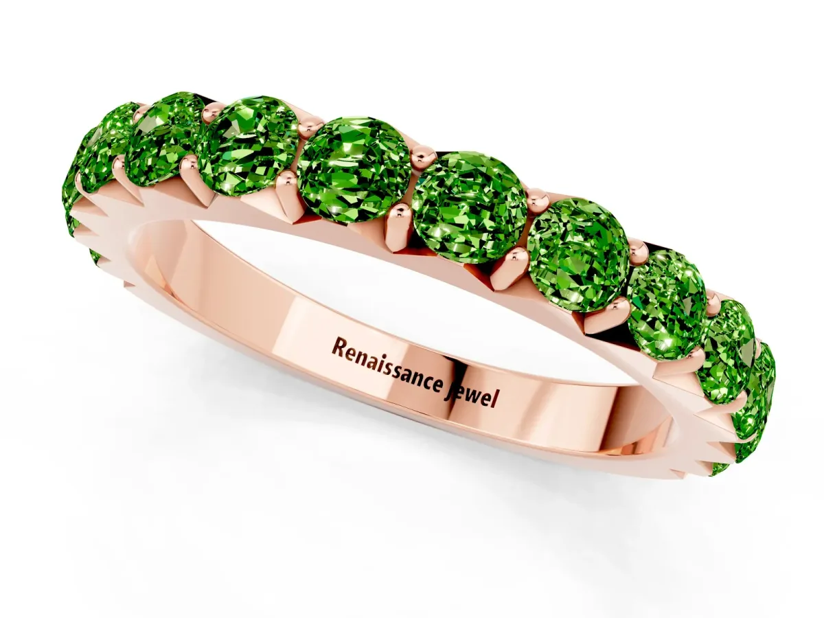 Round Peridot Half Eternity Band with Classic Prong Setting Rose gold