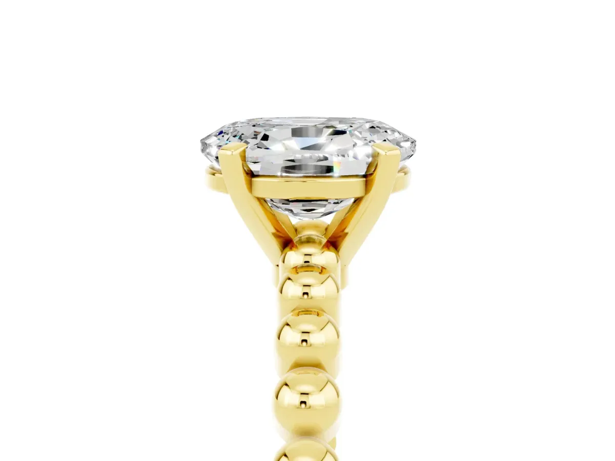 Oval Cut Moissanite Solitaire Ring with Beaded Band and Prong Setting Yellow gold