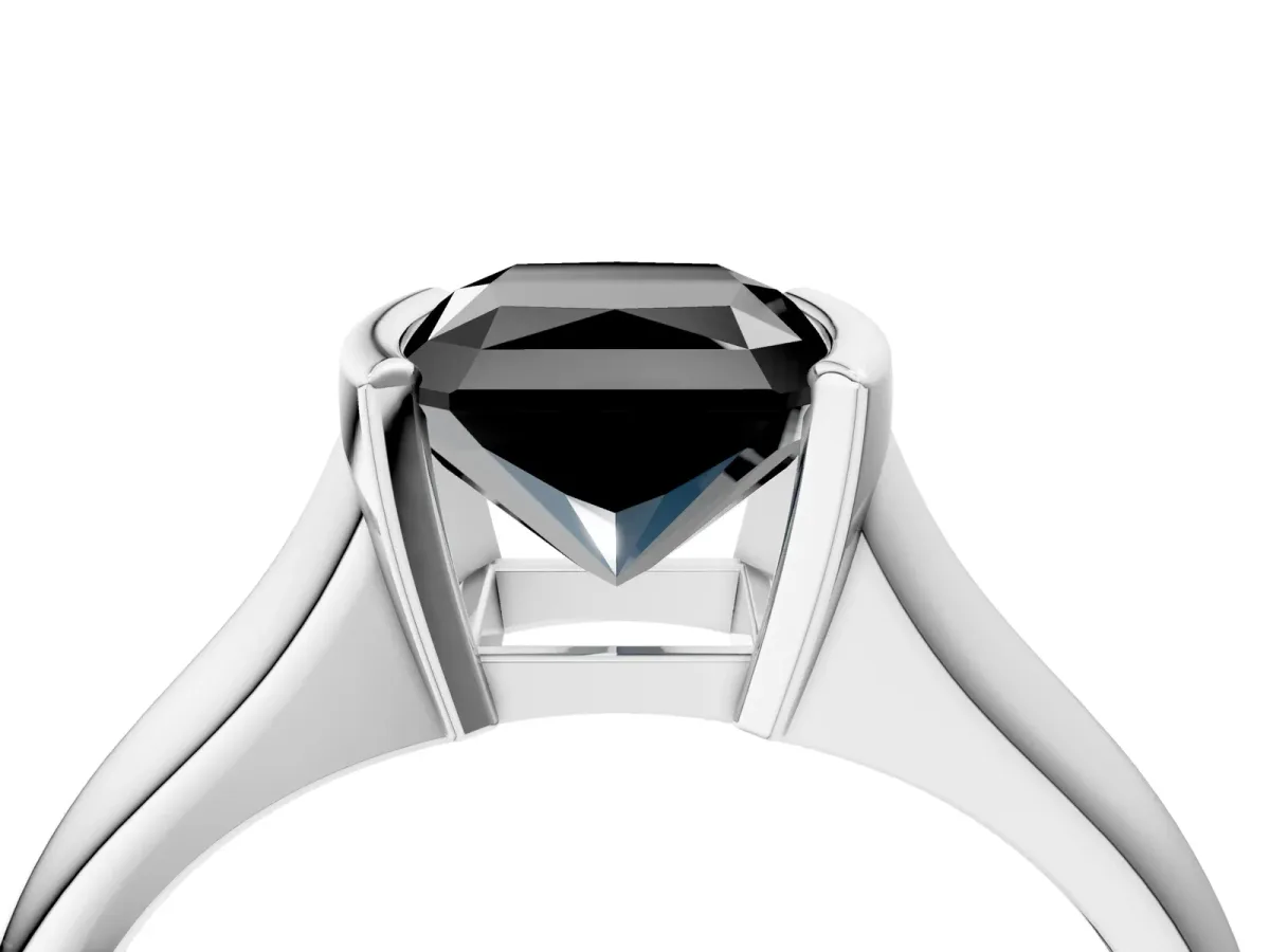 Fancy Black Radiant Cut Solitaire Tension Set Diamond Ring with Split Shank Band Platinum