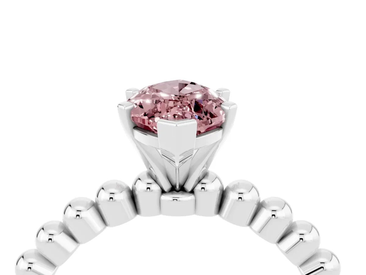 Marquise Cut Morganite Solitaire Ring with Beaded Band and Prong Setting Silver