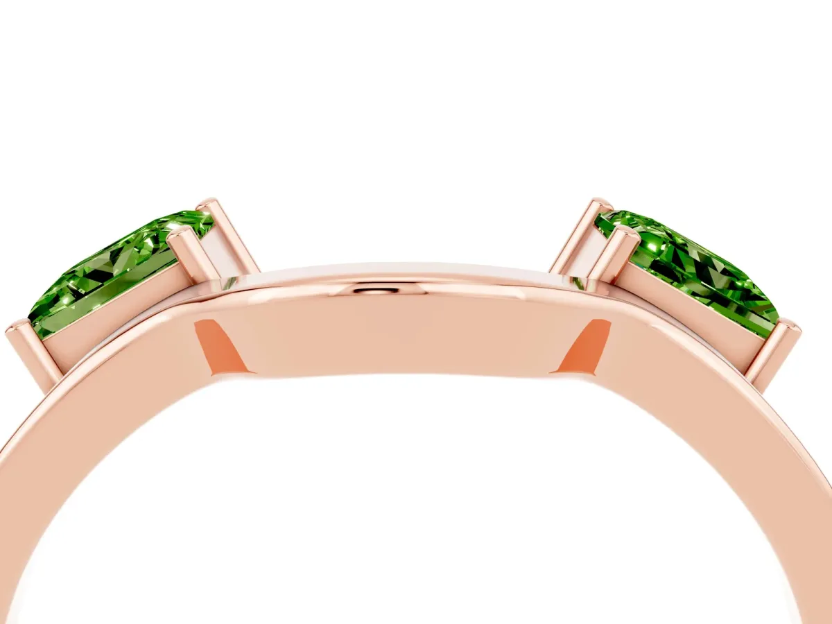 Princess Cut Peridot Two-Stone Open Band Ring with Four-Prong Setting Rose gold