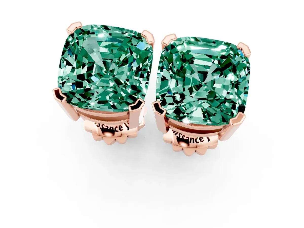 Cushion Cut Green Sapphire Stud Earrings Rose gold