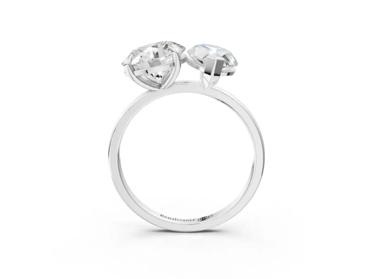 Round and Marquise Toi Moi Ring with Prong Setting and Plain Band Platinum