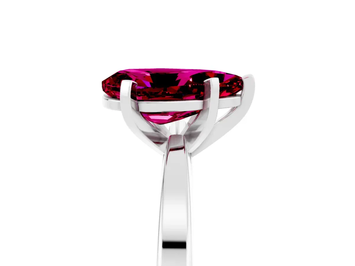 Pear Cut Garnet Solitaire Engagement Ring with Classic Band and Four-Prong Setting Silver