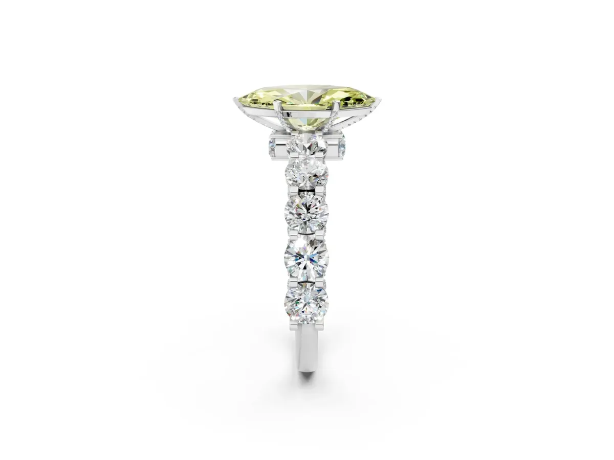 Fancy Yellow Marquise Cut Diamond Side Stone Engagement Ring with Four-Prong Setting Silver