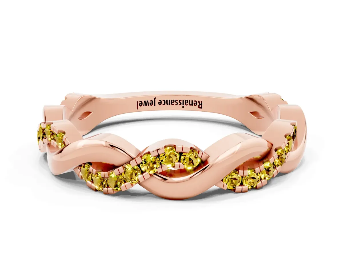 Pavé Round Yellow Sapphire Twist Eternity Band with Shared Prong Setting Rose gold