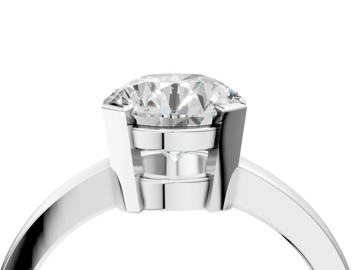 Round Cut Cut Solitaire Ring with Four-Prong Setting and Classic Band Silver