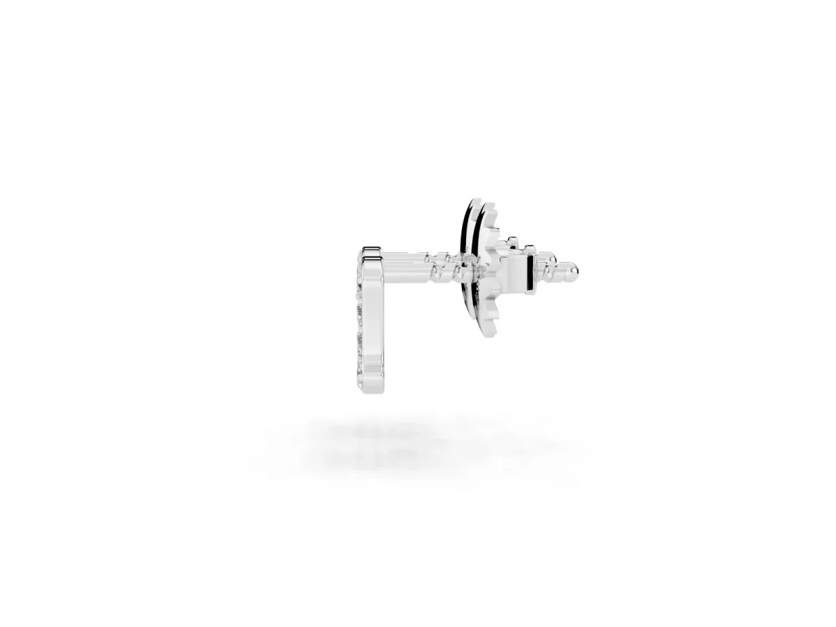 Round Diamond Initial A Stud Earrings Silver