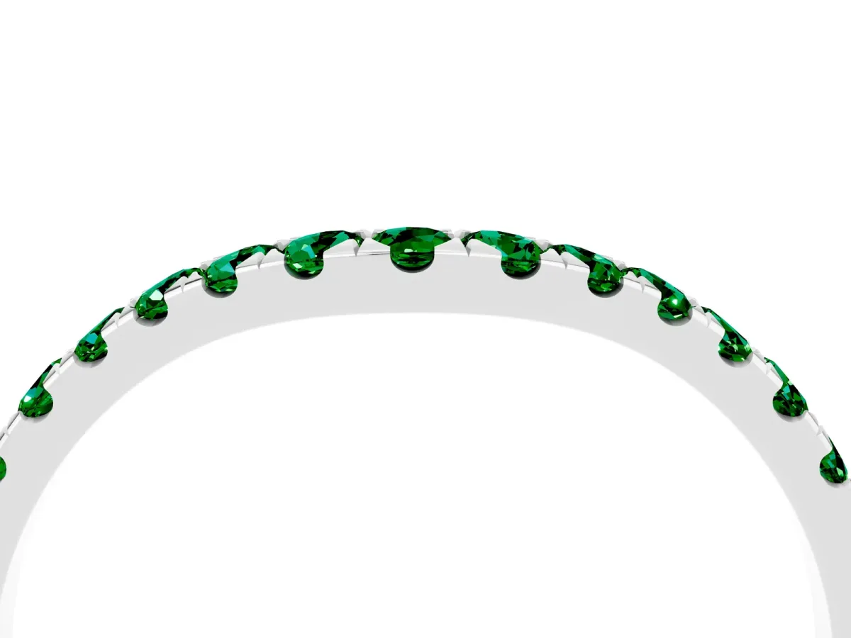 Curved Pavé Round Emerald Wedding Band with Shared Prong Setting Platinum
