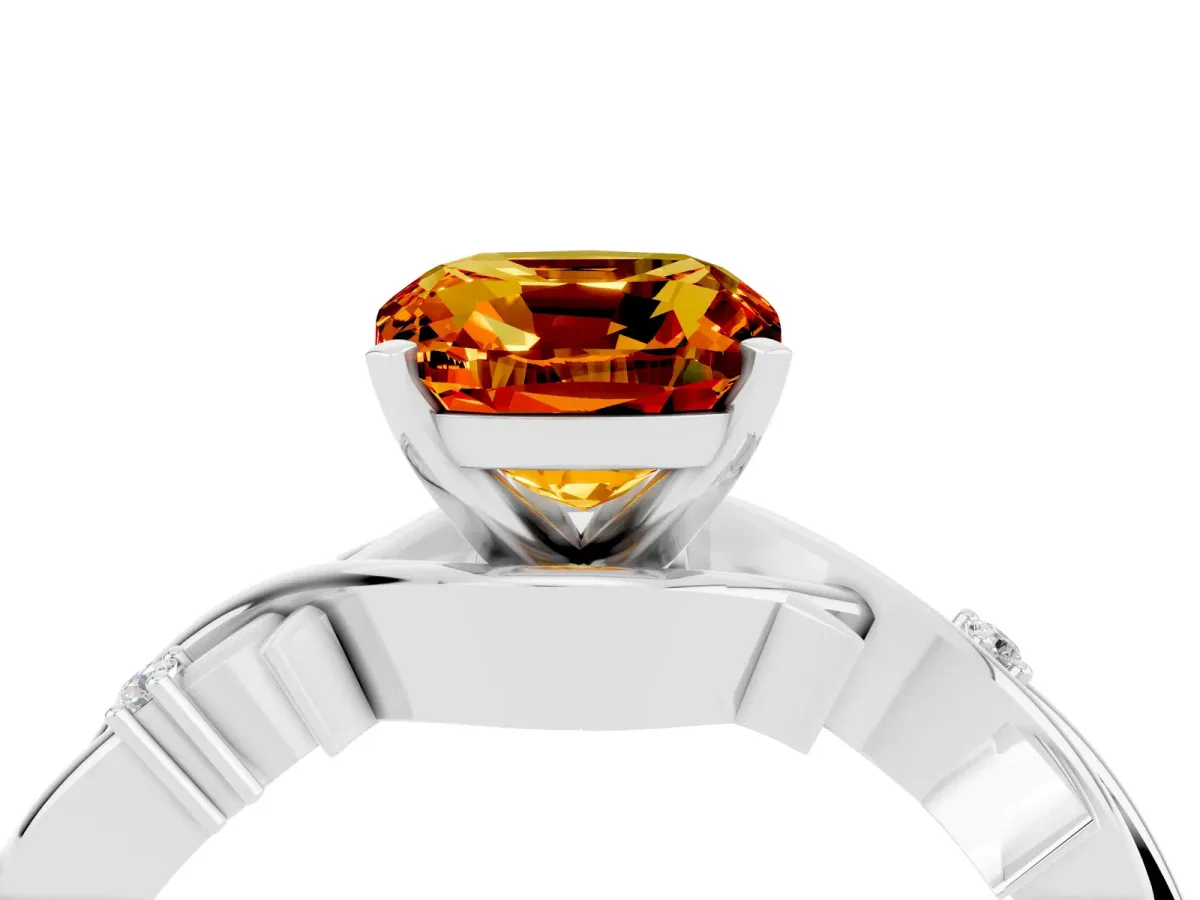 Cushion Cut Citrine Solitaire Ring with Twisted Band and Prong Setting Platinum