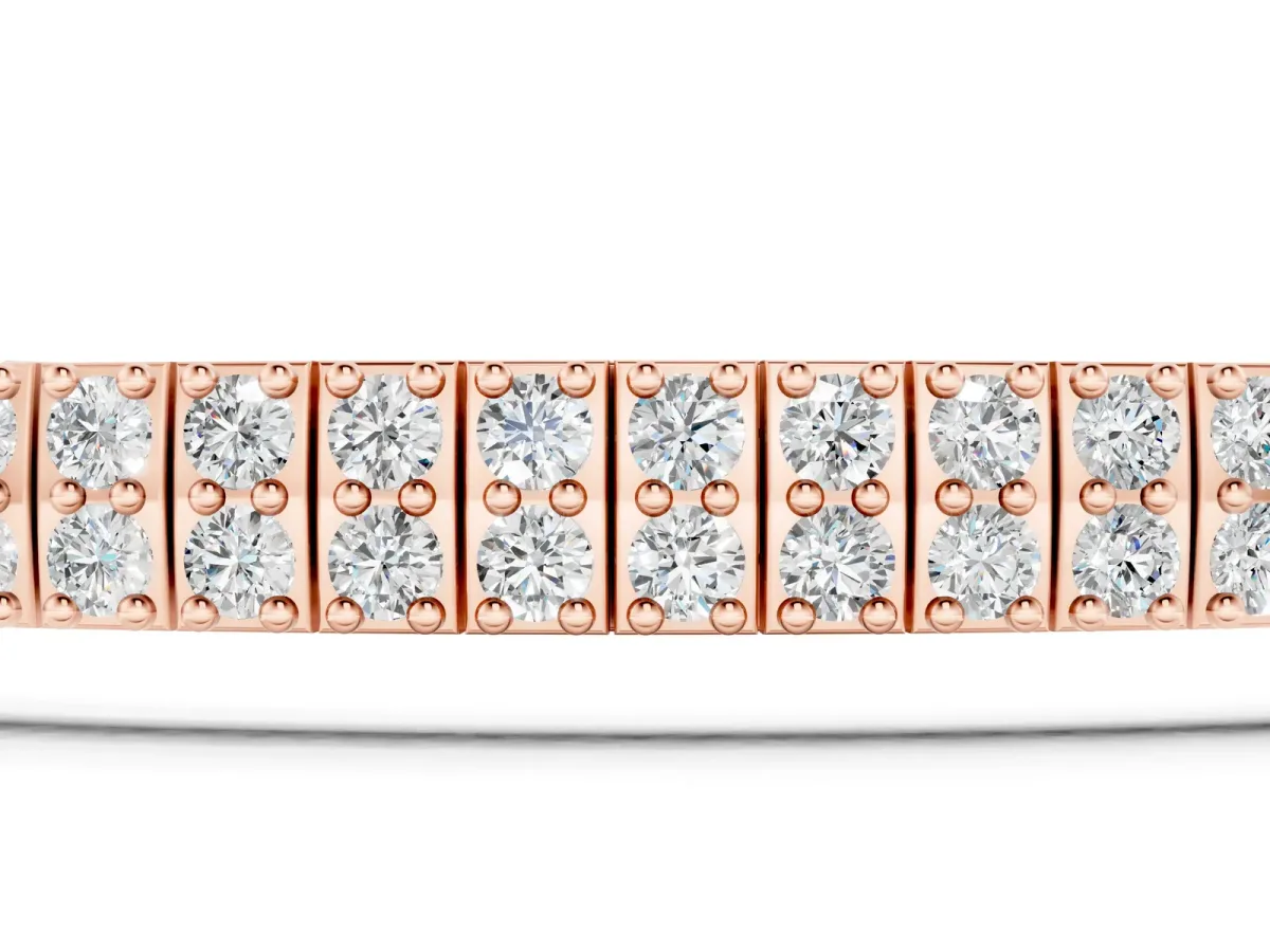Three-Row Round Diamond Tennis Bracelet with Prong Setting Rose gold