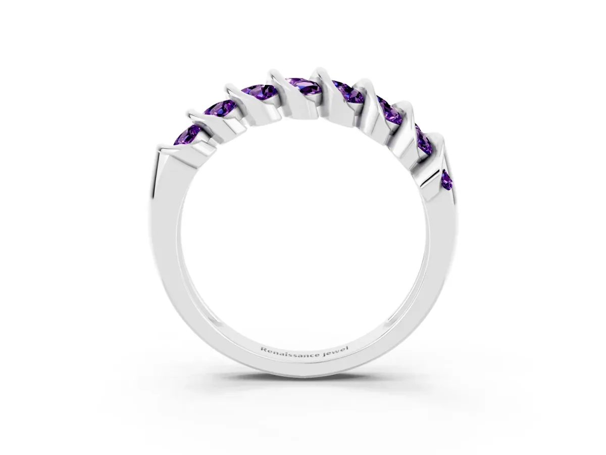 Channel Set Round Amethyst Multi-Row Band White gold