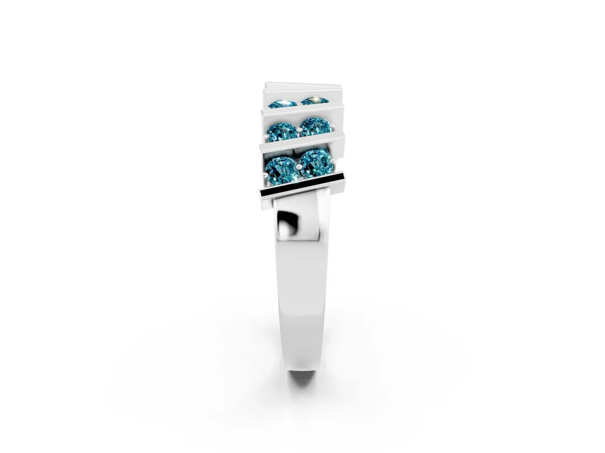 Channel Set Round Blue Topaz Anniversary Band with Vertical Prongs Silver