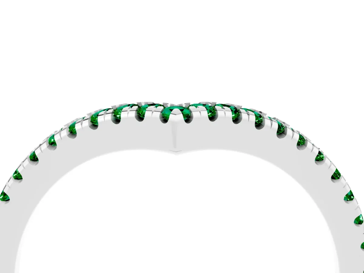 Pavé Round Emerald V-Shaped Chevron Band with Shared Prong Setting Platinum