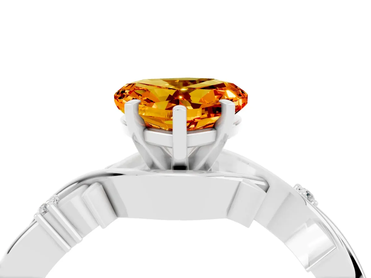 Heart Cut Citrine Solitaire Ring with Twisted Band and Prong Setting Silver