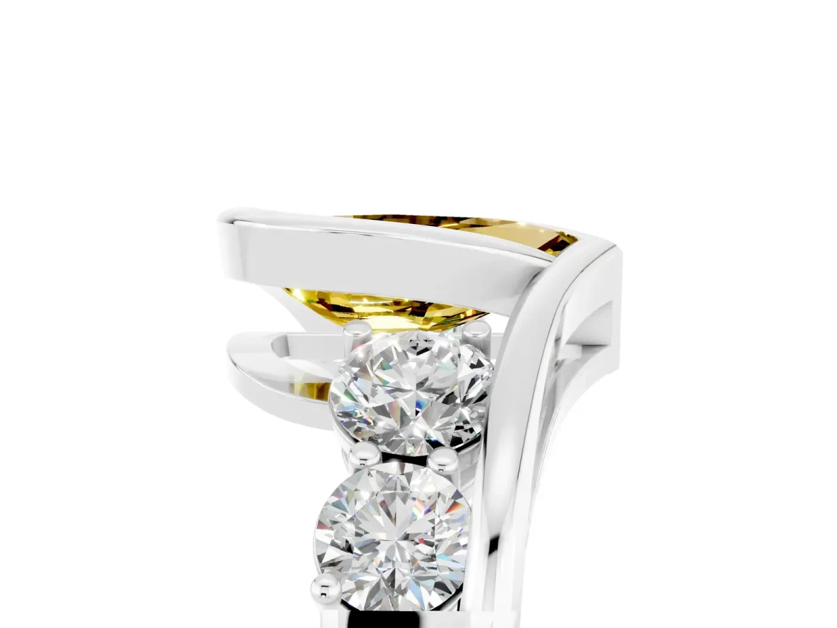 Bezel Set Pear Cut Yellow Sapphire Bypass Ring with Round Accents Silver
