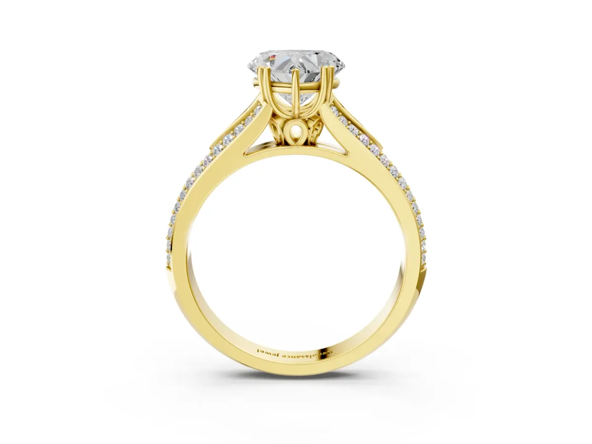 Heart Cut Diamond Split Shank Engagement Ring with Pavé Band Yellow gold