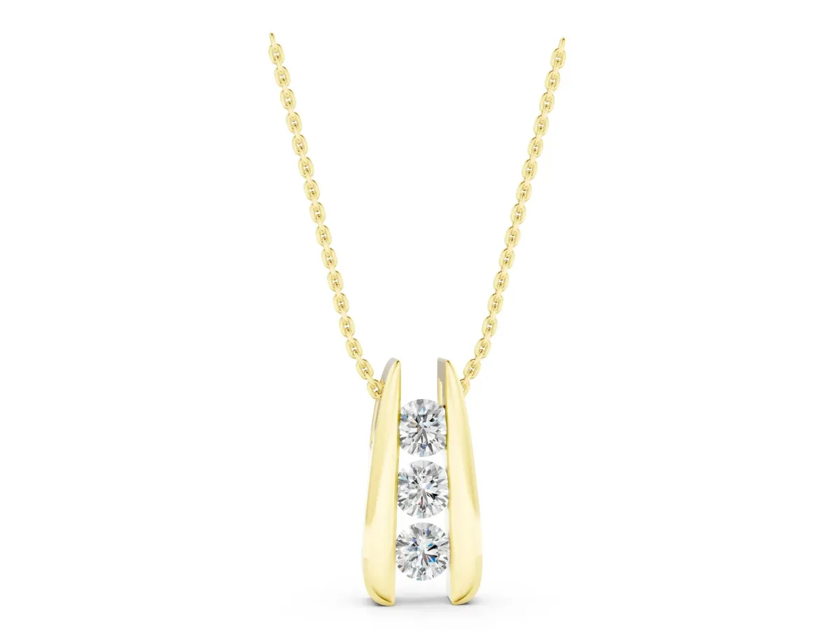 Vertical Channel Set Round Diamond Pendant Yellow gold