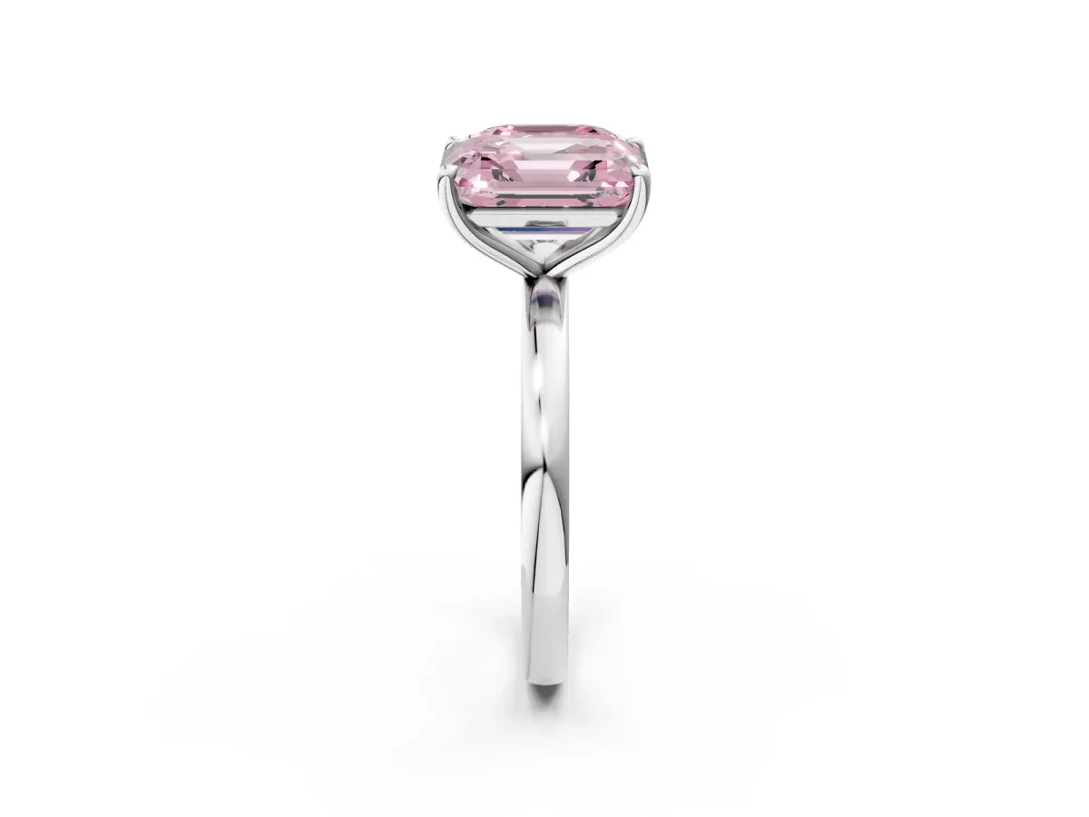 Fancy Pink Asscher Cut and Emerald Cut Toi Moi Ring with Prong Setting White gold