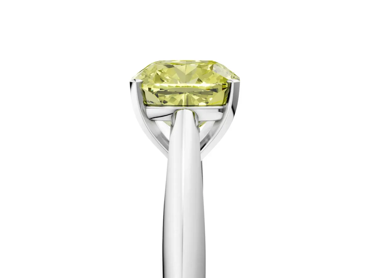 Fancy Yellow Cushion Cut Diamond Solitaire Engagement Ring with Cathedral Setting and Four-Prong Mount Silver