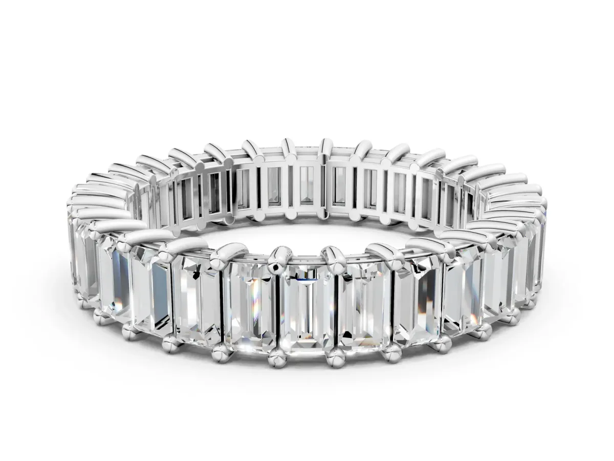 Baguette Cut Eternity Band with Shared Prong Setting Silver