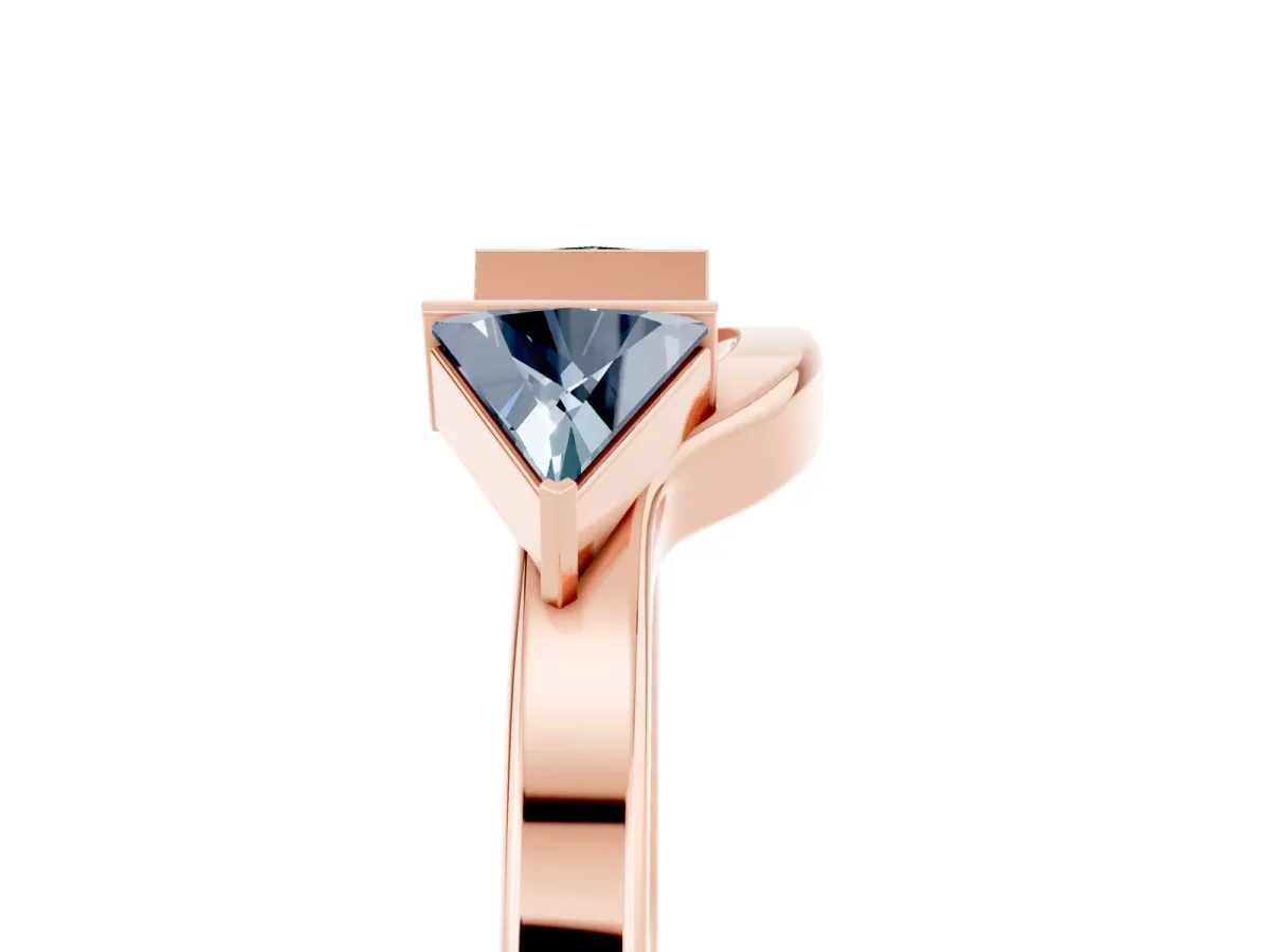 Trillion Aquamarine Open Band Ring with Bezel Setting Rose gold