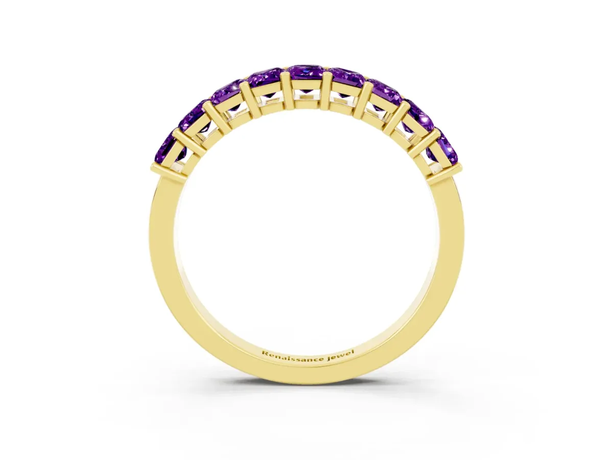 Emerald Cut Amethyst Prong-Set Eternity Band Yellow gold