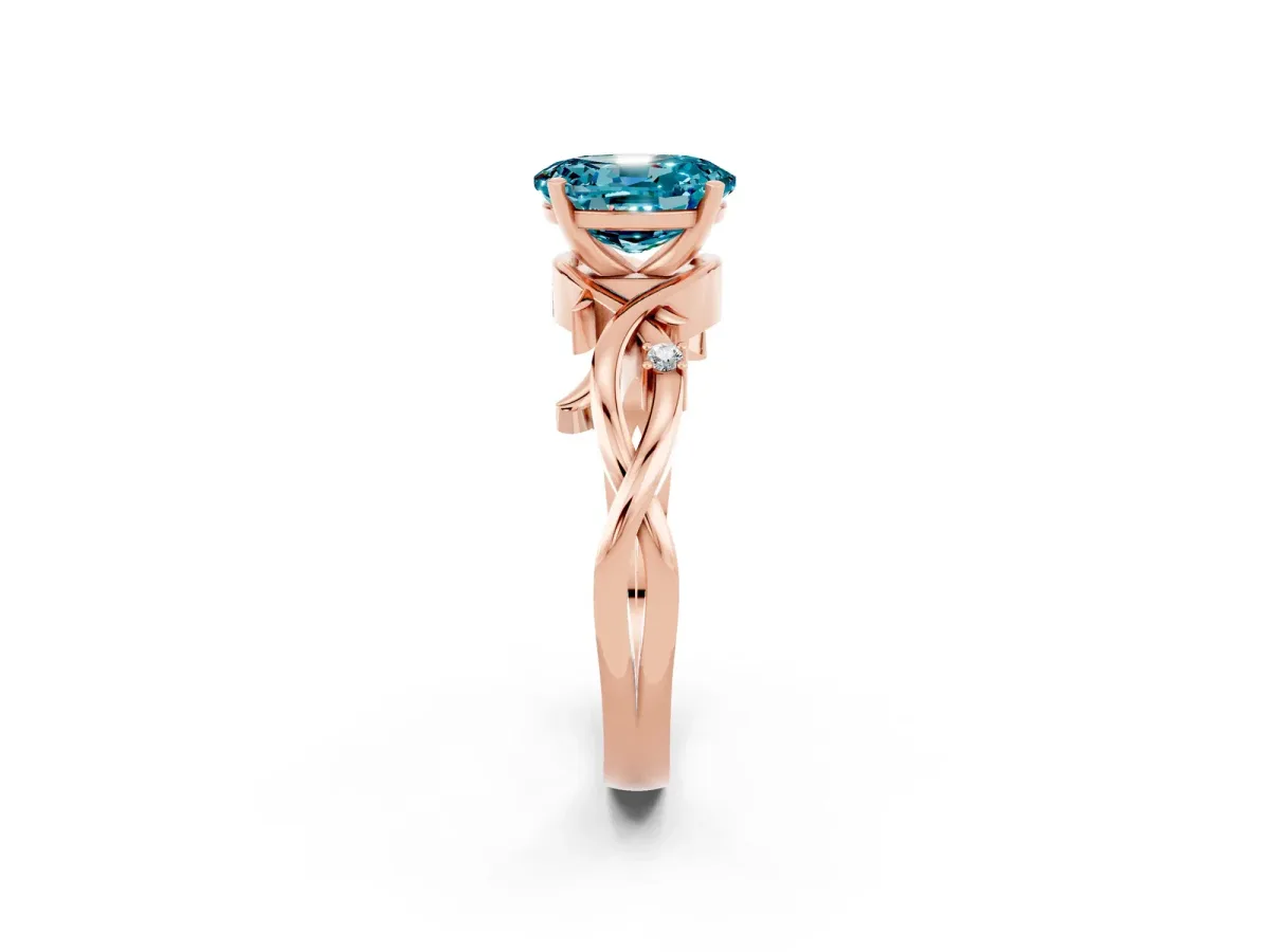Oval Cut Blue Topaz Solitaire Ring with Twisted Band and Prong Setting Rose gold