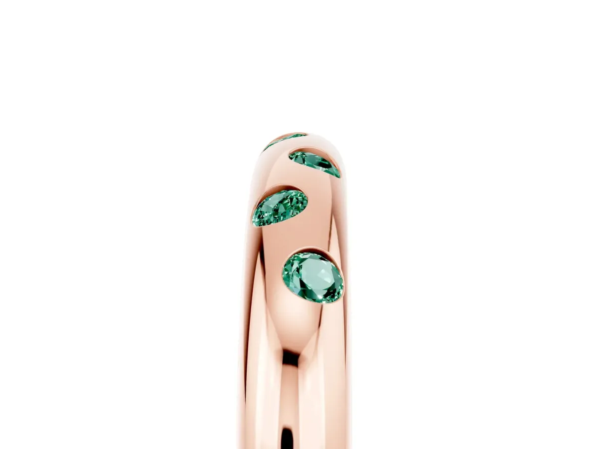 Round Green Sapphire Flush-Set Comfort Fit Band Rose gold