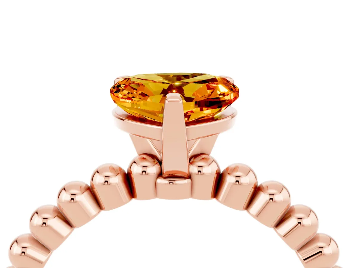 Heart Cut Citrine Solitaire Ring with Beaded Band and Prong Setting Rose gold