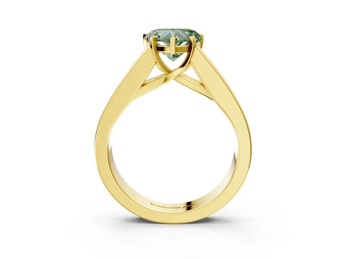 Fancy Green Heart Cut Cut Channel Set Solitaire Ring with Four-Prong Setting Yellow gold