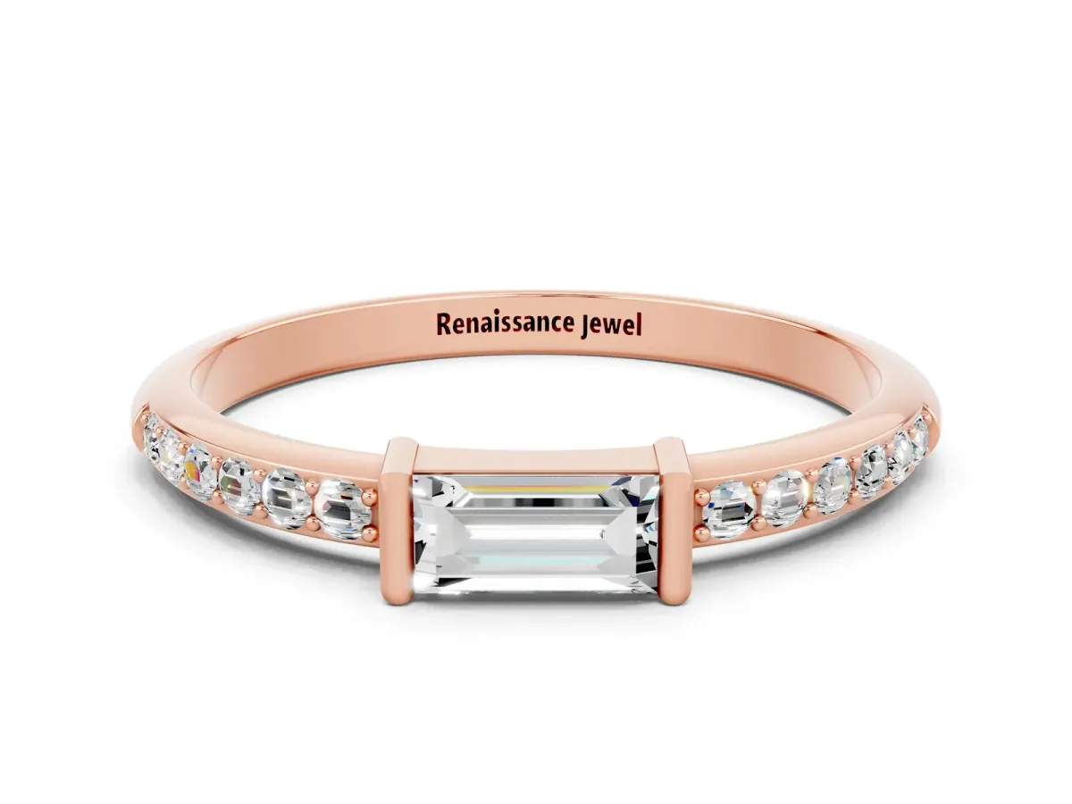 Baguette Moissanite Pavé Band with Bar Setting Rose gold