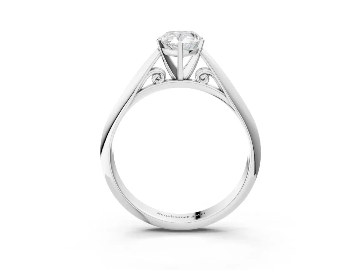 Pear Cut Diamond Solitaire Engagement Ring with Cathedral Setting and Four-Prong Mount White gold