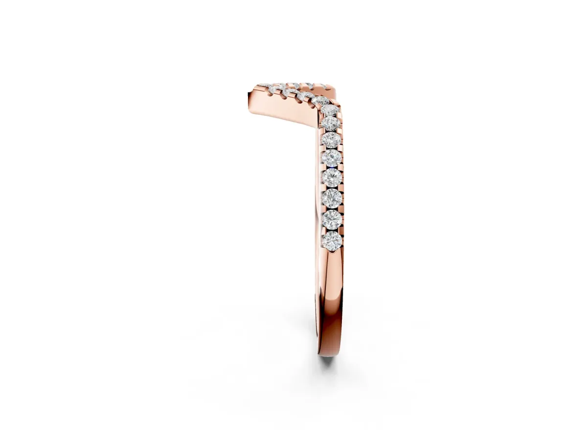 V-Shaped Pavé Round Diamond Chevron Band with Shared Prong Setting Rose gold