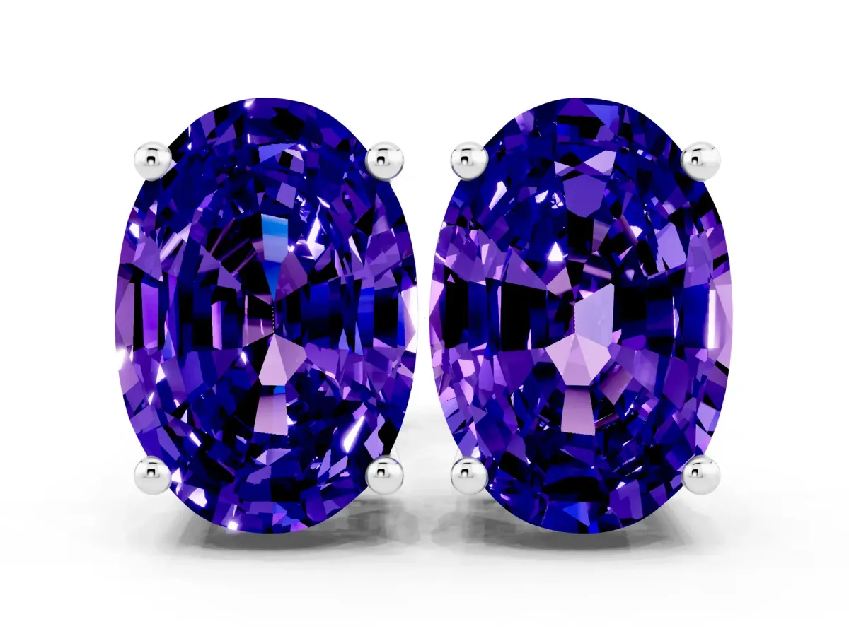 Oval Cut Tanzanite Stud Earrings Platinum