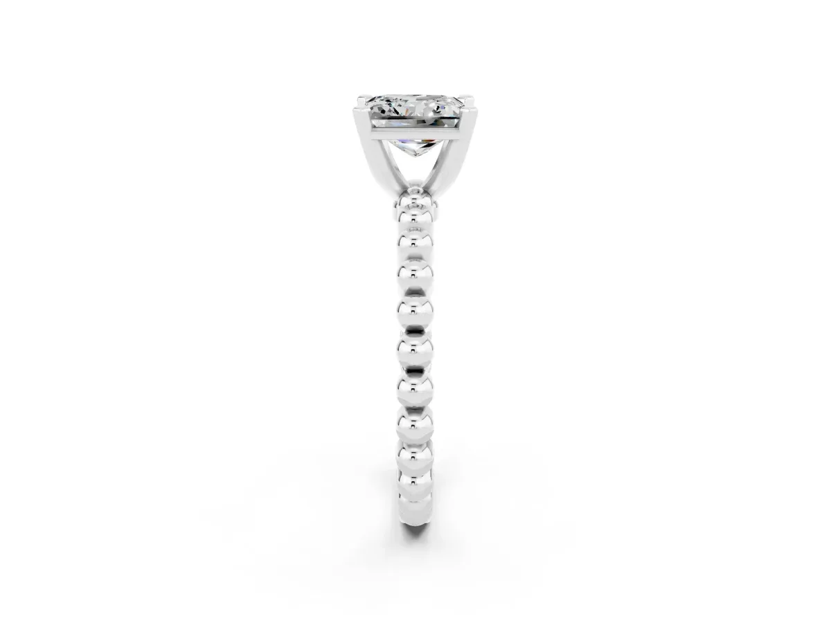 Princess Cut Moissanite Solitaire Ring with Beaded Band and Prong Setting Platinum