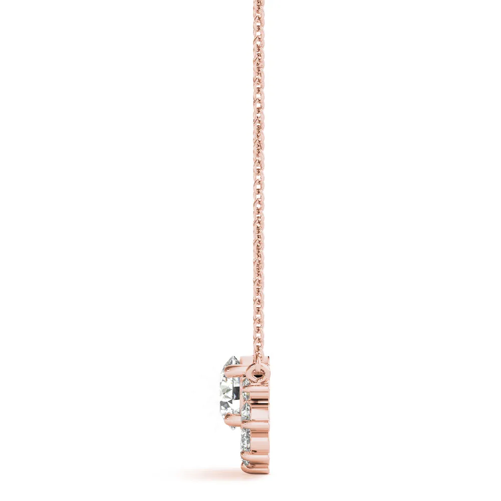 Round Cluster Diamond Pendant with Prong Setting Rose gold