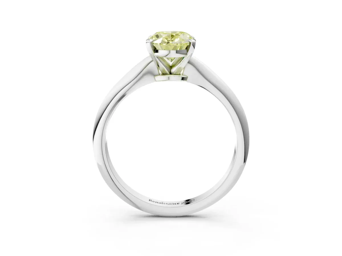 Fancy Yellow Oval Cut Diamond Solitaire Engagement Ring with Classic Band and Four-Prong Setting Silver