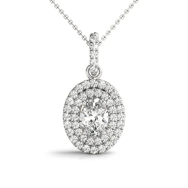 Oval Double Halo Diamond Pendant with Prong Setting White gold