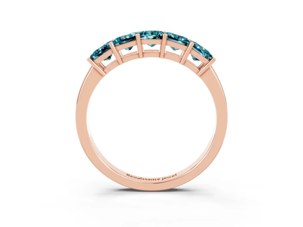 Princess Cut Five-Stone Blue Topaz Band with Prong Setting Rose gold