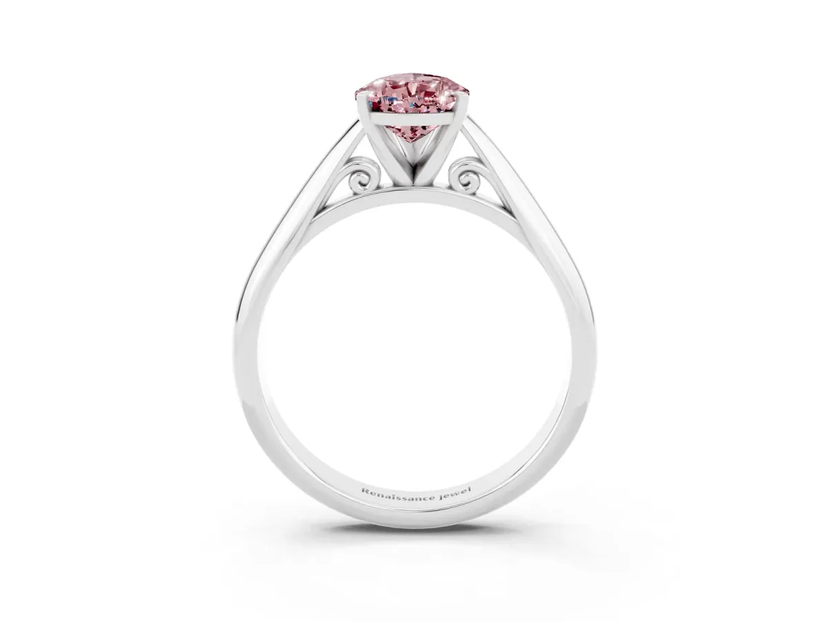 Pear Cut Morganite Solitaire Engagement Ring with Cathedral Setting and Four-Prong Mount White gold