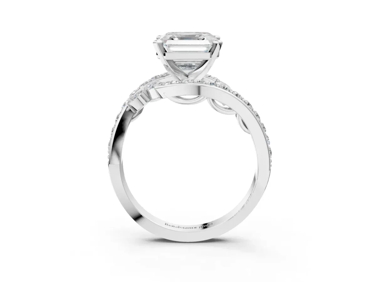 Asscher Cut Solitaire with Pavé Twist Band and Four-Prong Setting Platinum
