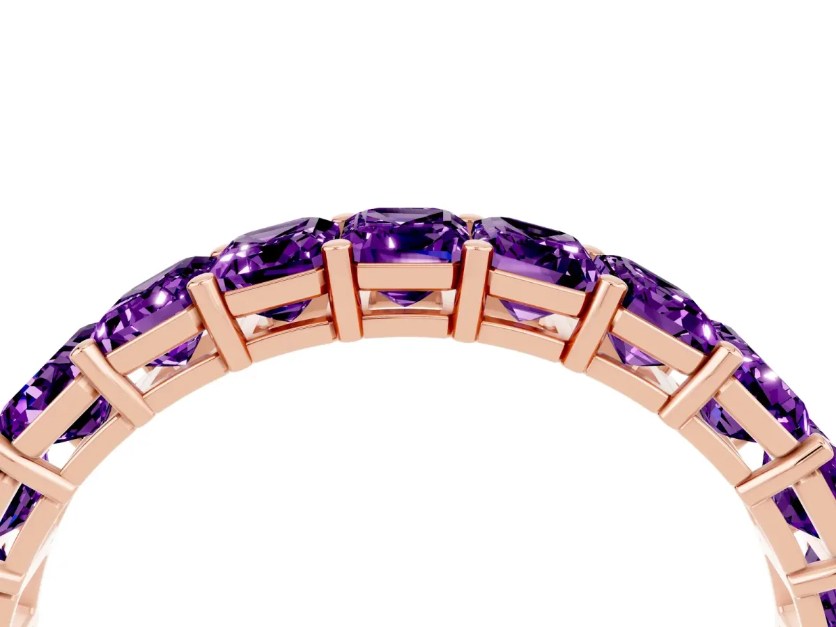 Emerald Cut Amethyst Eternity Band with Shared Prong Setting Rose gold