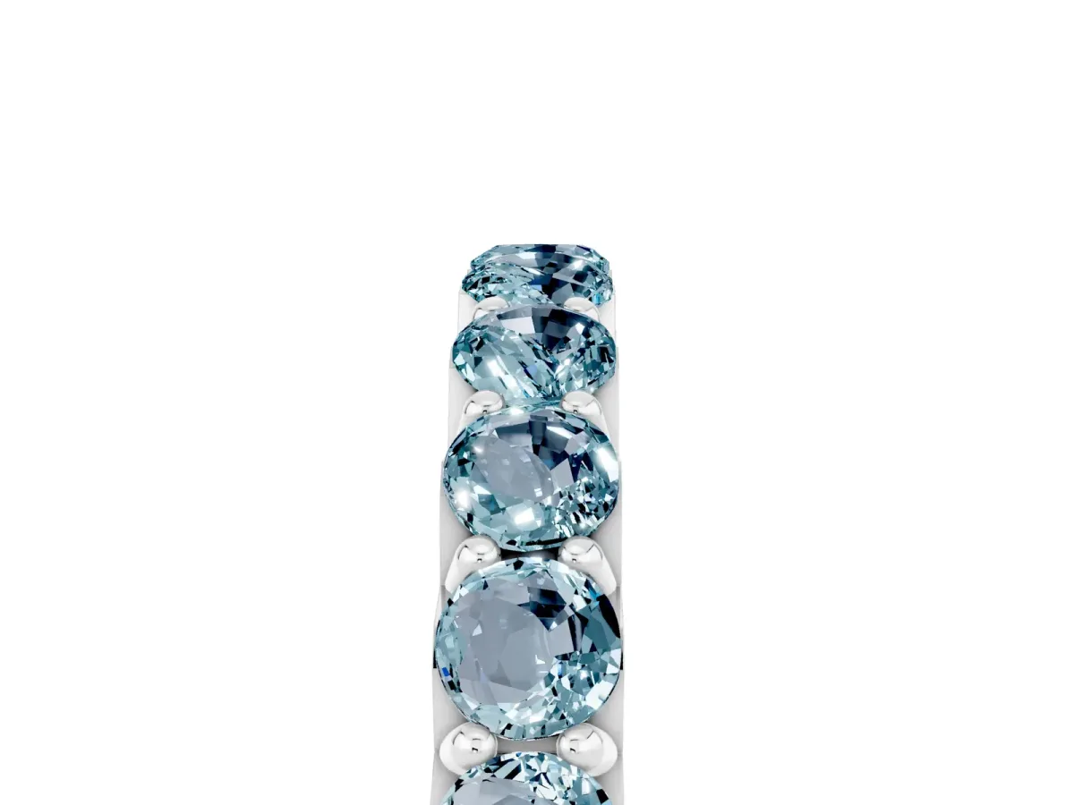 Round Aquamarine Half Eternity Band with Classic Prong Setting Platinum