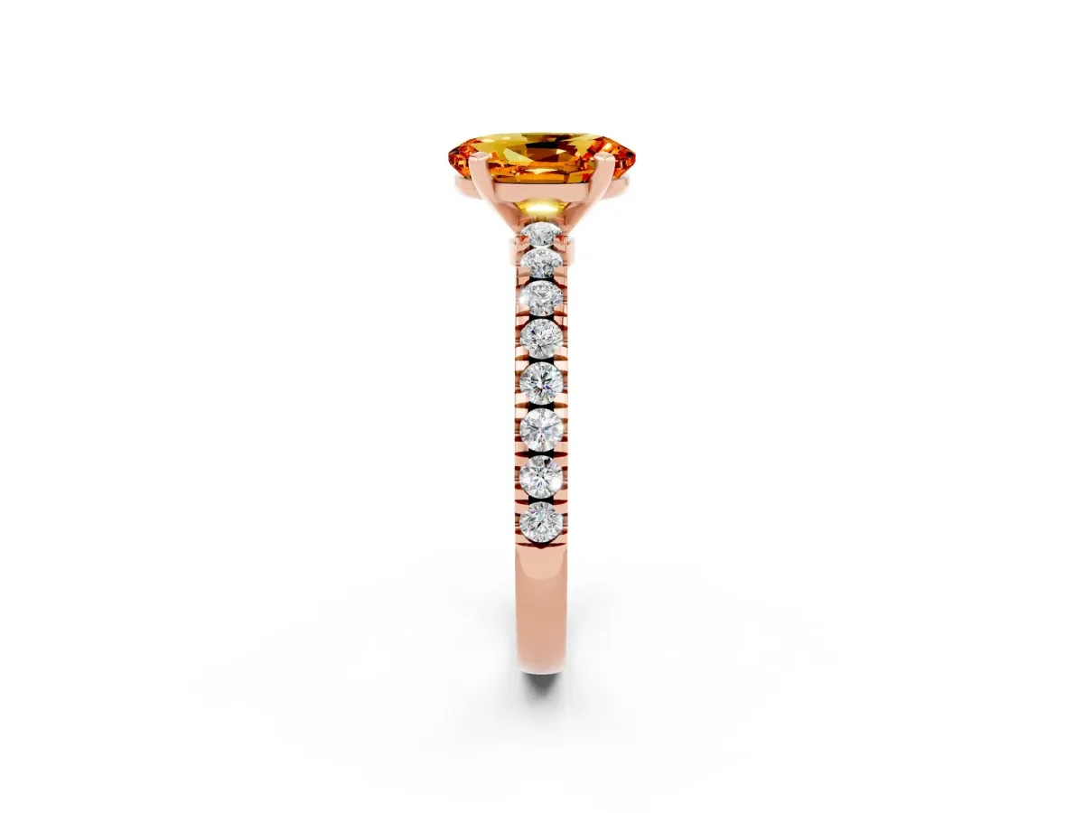 Oval Cut Solitaire Citrine with Pavé Band and Four-Prong Setting Rose gold