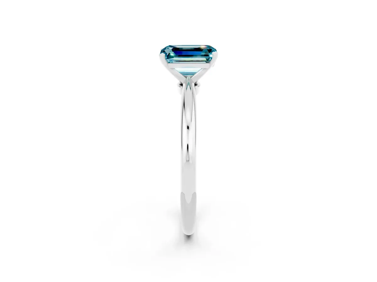 Emerald Cut Blue Topaz Solitaire Ring with Six-Prong Setting and Classic Band Silver