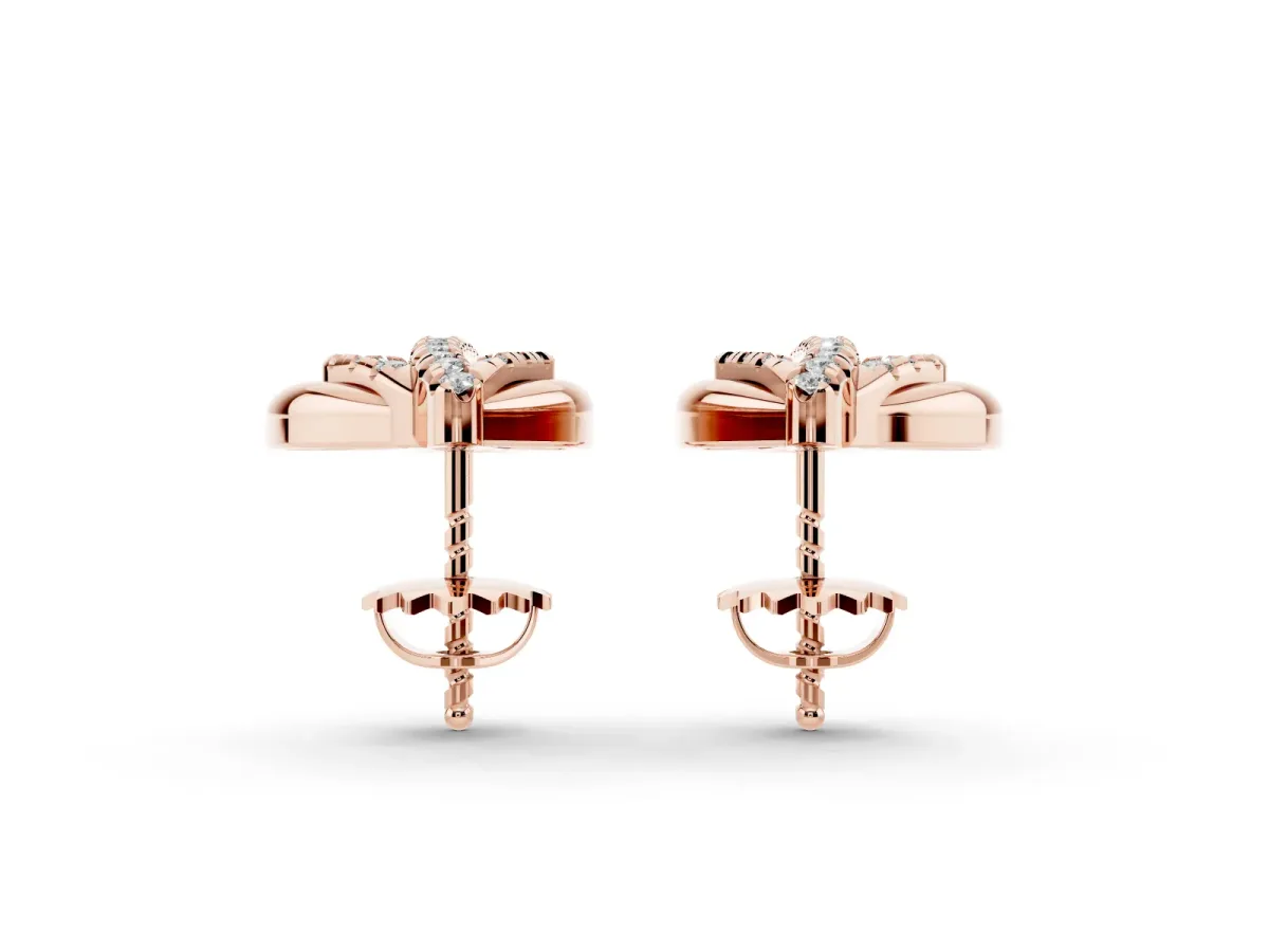 Round Diamond Olive Branch Stud Earrings Rose gold