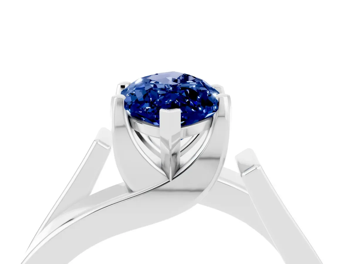 Modern Tension Set Marquise Cut Blue Sapphire Solitaire Wide Band Ring Silver
