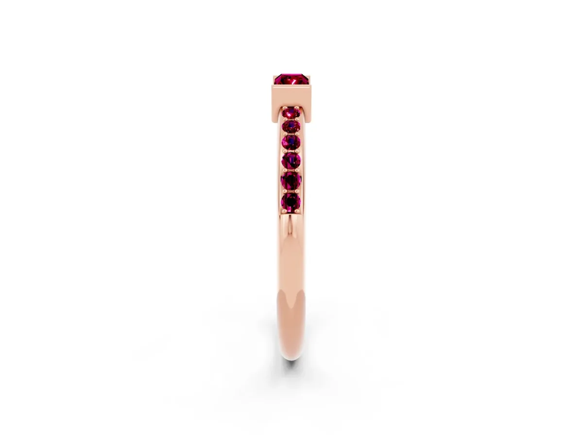 Baguette Garnet Pavé Band with Bar Setting Rose gold