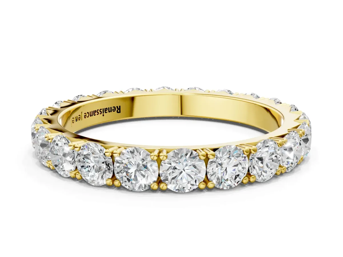 Round Diamond Eternity Band with Pavé Setting and Shared Prong Yellow gold